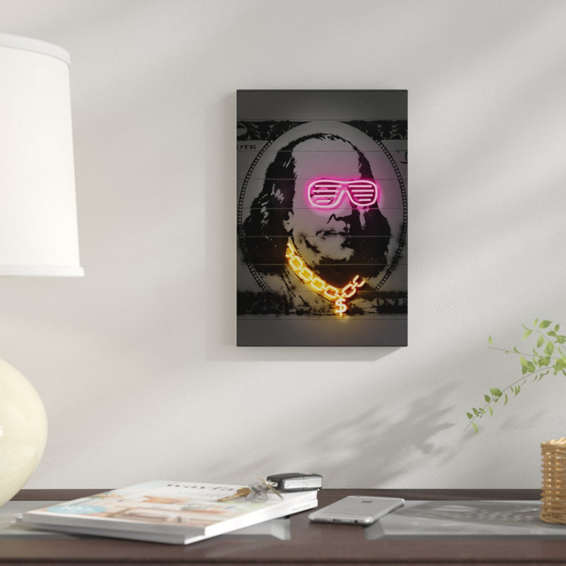 « franklin' », reproduction d’impression sur toile, H 26 po x l 18 po x P 1,5 po, Toile encadrée noire, Pas de tapis