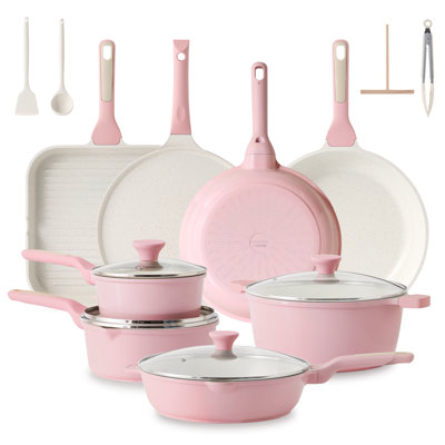 SENSARTE Nonstick Ceramic Cookware Set 16-Piece, Healthy and Non-toxic, with Stay-Cool Handles and Silicone Utensils, PFAS & PFOA &PTFE Free