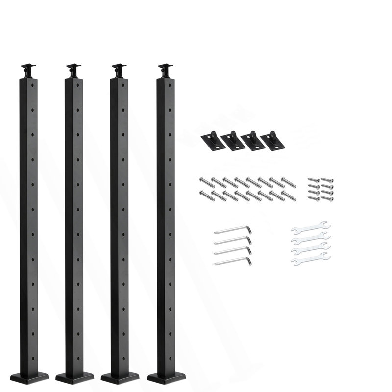 Paquet de 4 poteaux de garde-corps en câble, 42 pi x 1 po x 2 po, poste de garde-corps à trous horizontaux avec trous pré-percés, poteau de garde-corps en acier inoxydable avec support horizontal et incurvé, noir, 4JZLGZXHS106REP67001V0