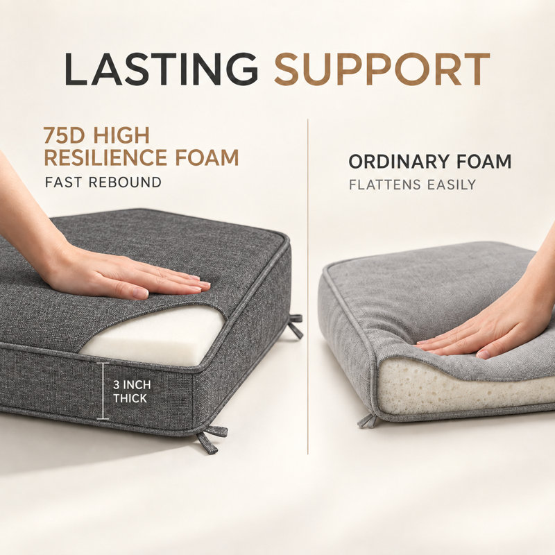 Coussin de banc sur mesure de 7,6 cm de hauteur avec double passepoil et 2 attaches pour mobilier de jardin intérieur/extérieur, banquette de fenêtre ou de terrasse