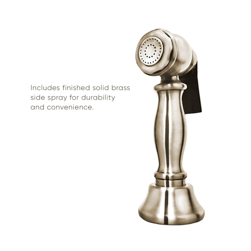 Whitehaus Collection Bridge Faucet with Long Gooseneck Swivel Spout, Lever Handles and Solid Brass Side Spray, Lever Handle