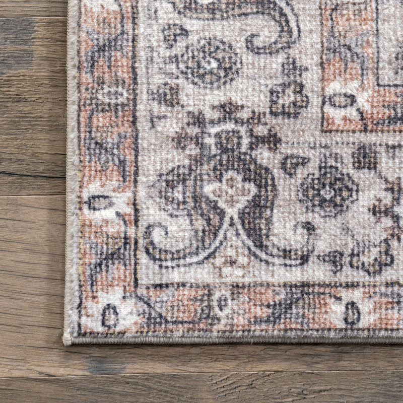Jasmine Distressed Vintage Medallion Bordered Area Rug, Rectangle 3' x 5'