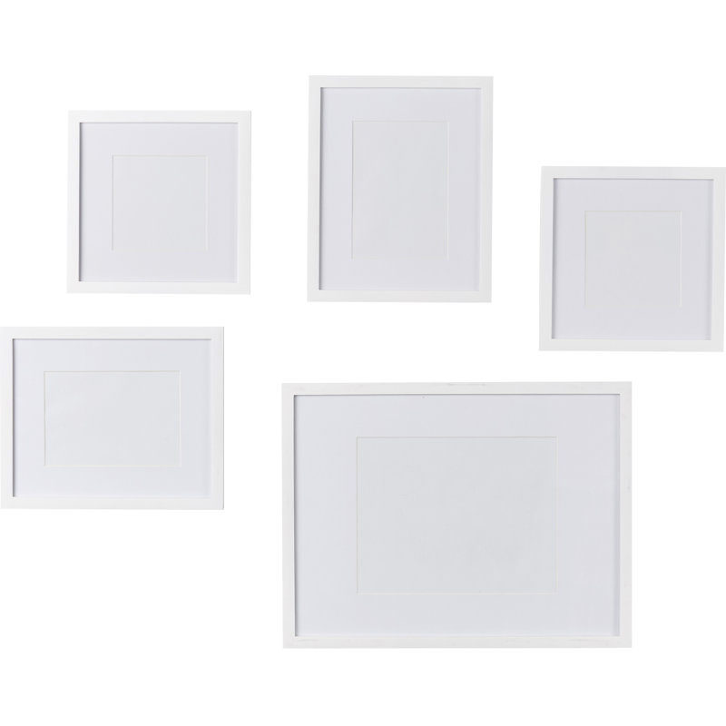Aishe Wood Matte Picture Frame - Set of 5 with Mat, Off-White