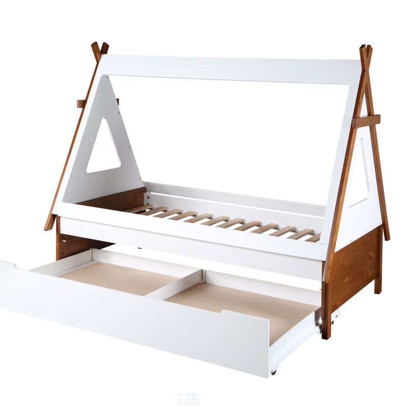 Lit simple avec lit gigogne Loreen Oak & White