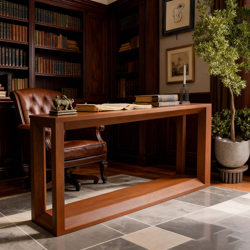 Console rectangulaire en placage de bois massif avec beaucoup de rangement, idéale pour le vestibule et le salon