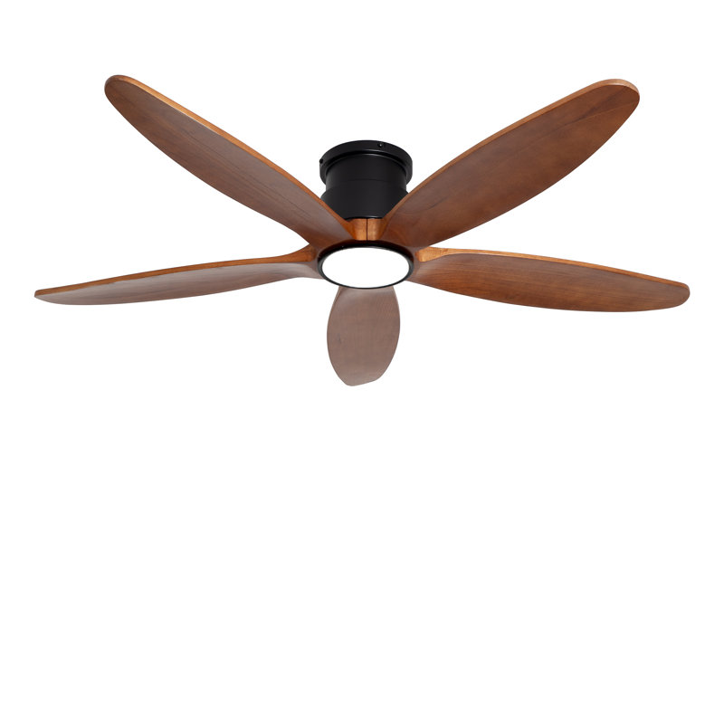 52 Inch Ceiling Fan With Led Light Remote Control Flush Mount Low Profile For Bedroom Farmhouse Patio Outdoor Living Room Kitchen Dining Room, Dc Motor, Reversible, Dark Brown