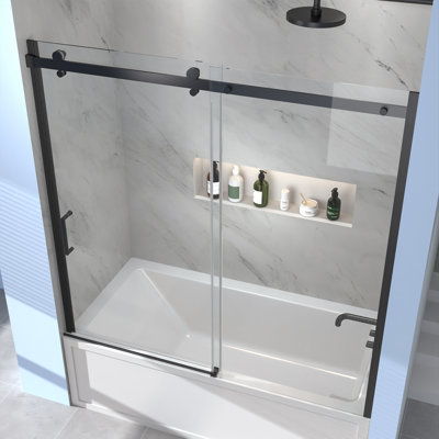 56'' - 60'' W x 58'' H Single Added Frameless Tub Door with Clear Glass
