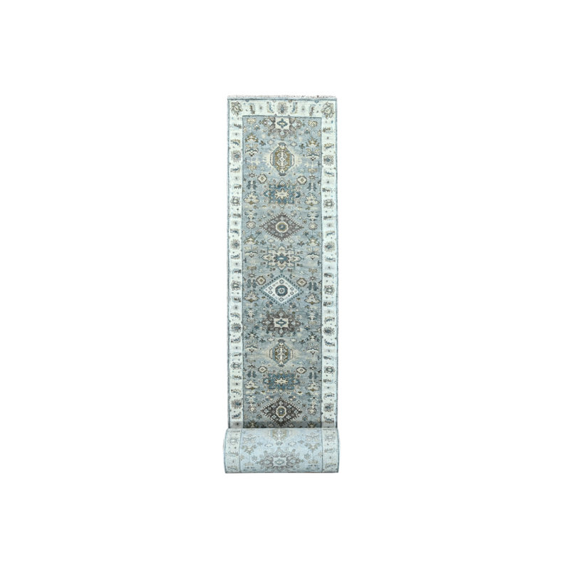Tapis de couloir gris en laine noué à la main 2 pi 8 po x 27 pi 9 po ACB34B1AF965426699257A6BED8F24CF
