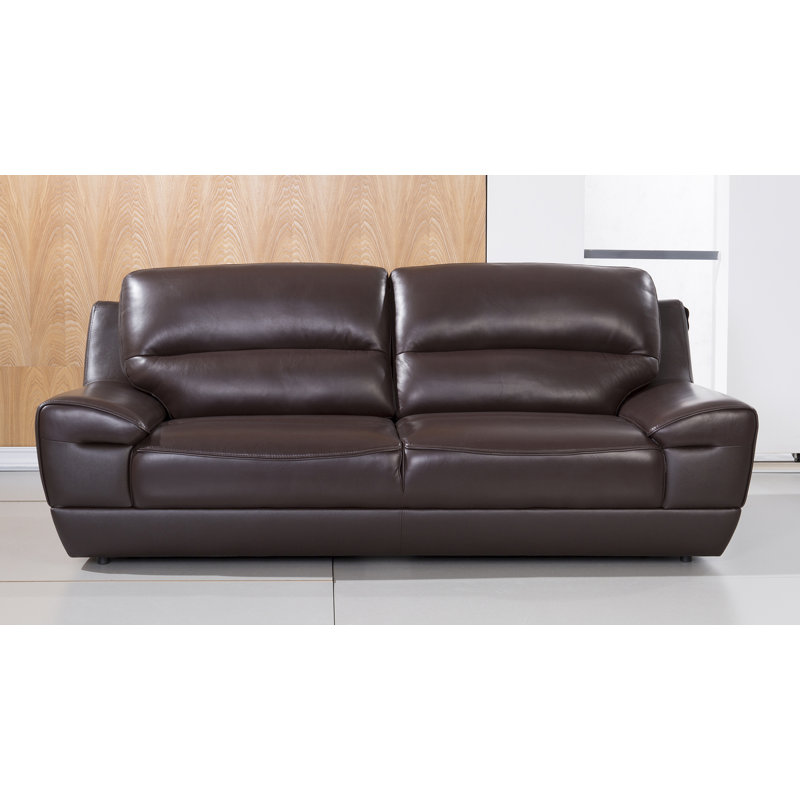 Kuhns Pillow Top Arm Sofa, Brown Genuine Leather