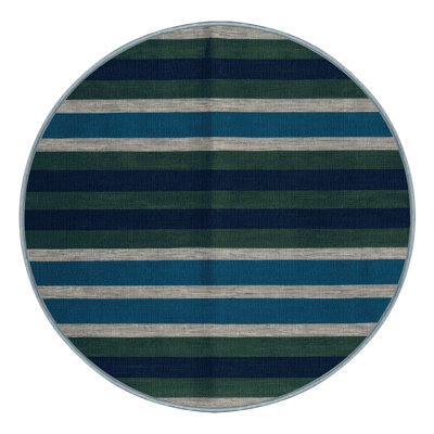 Tapis bleu à rayures horizontales lavable à la machine