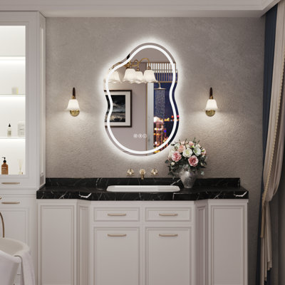 Lunara UL Certified Asymmetrical Frontlit&Backlit LED Bathroom Vanity Mirror, Irregular Wall Mirror with 4mm Tempered Glass, Dimmable, 3 Year Warranty