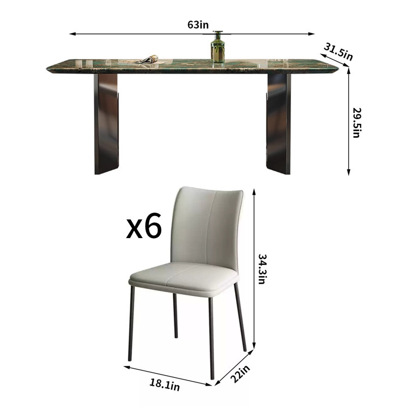 Ensemble de table de salle à manger luxueux minimaliste en faux marbre, H 29,5 po x L 63 po x l 31,5 po