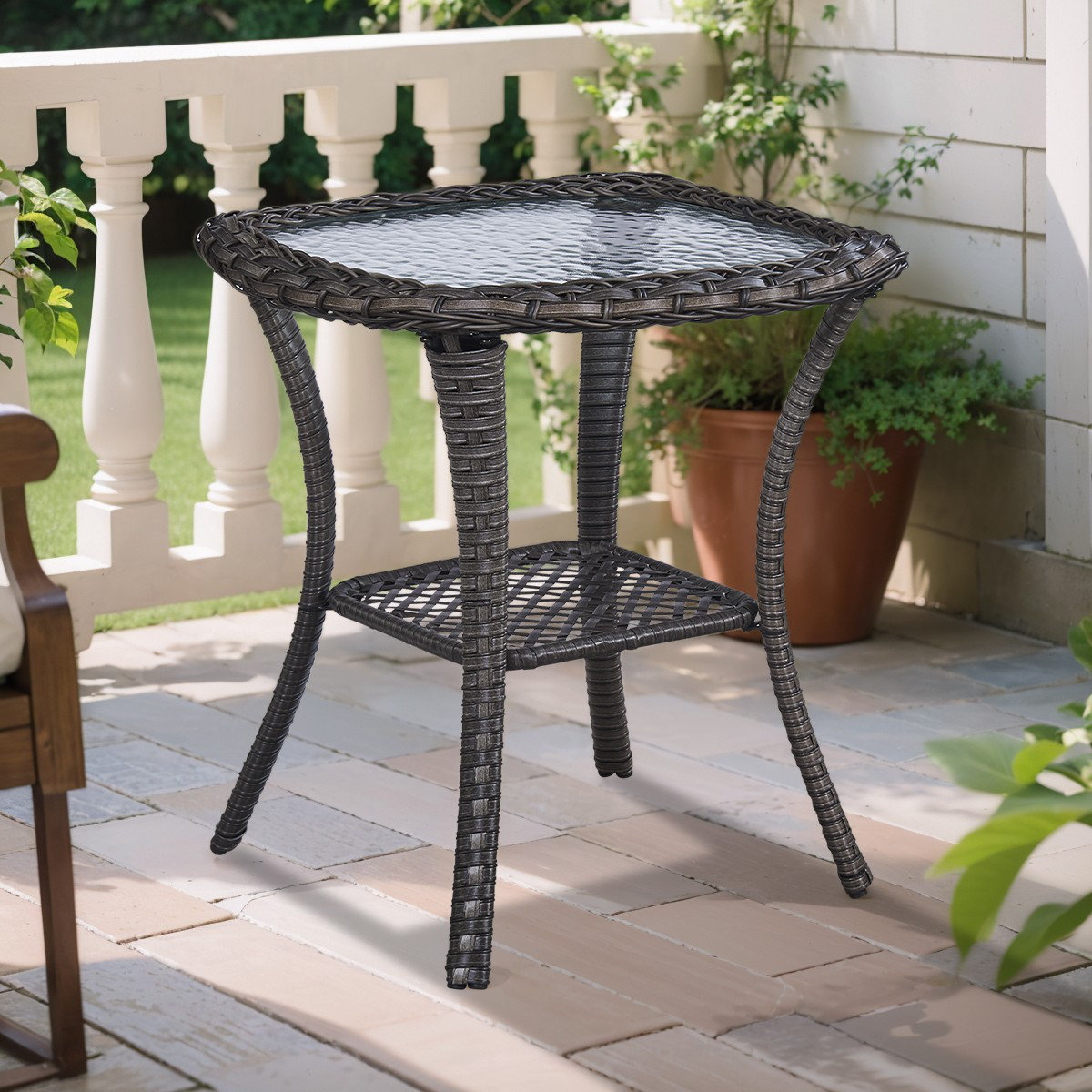 Outdoor Side Table With Storage Valita Goognice Outdoor PE Wicker