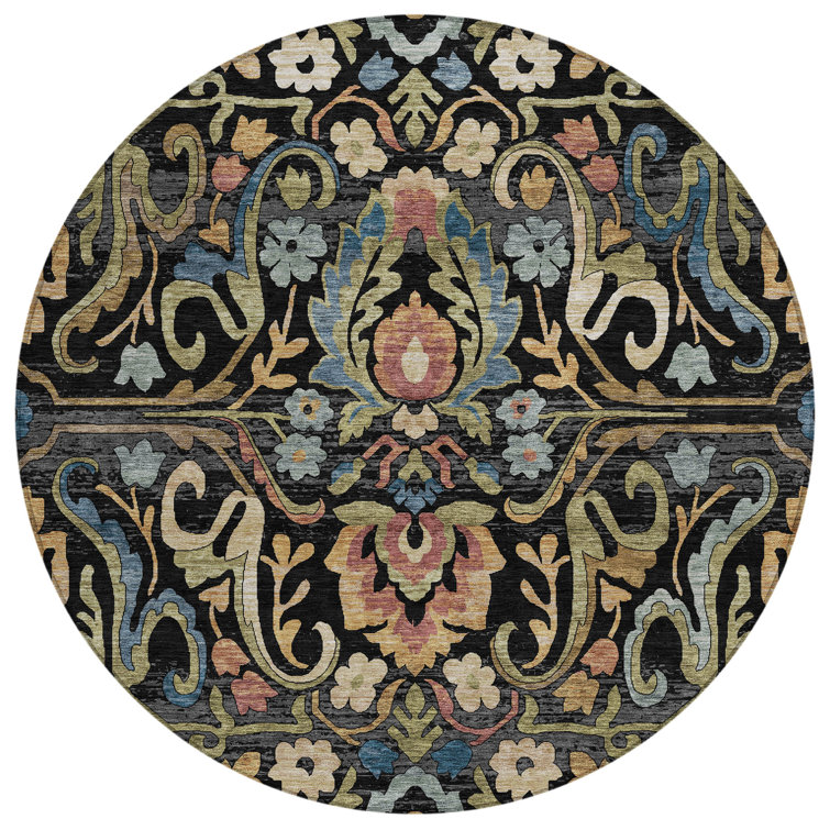 Machine Washable Indoor/Outdoor Husby ACN2193 Floral Rug