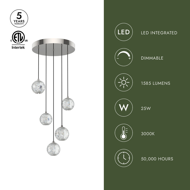 Marni 5 - Light LED Pendant, Polished Nickel