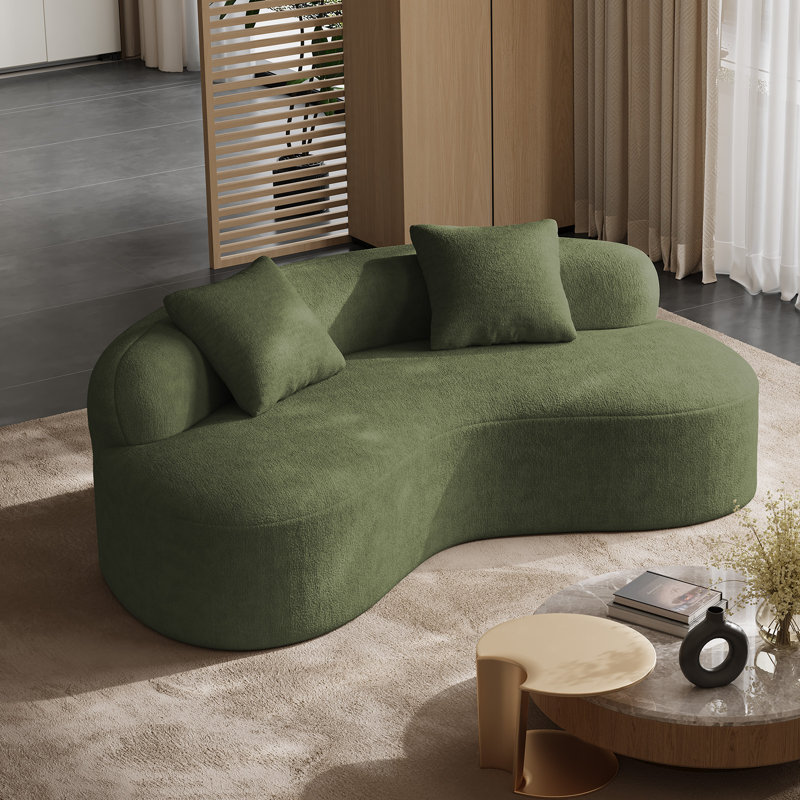 Canapé de 79 po à assise profonde en chenille de 79 po avec coussins décoratifs, Vert