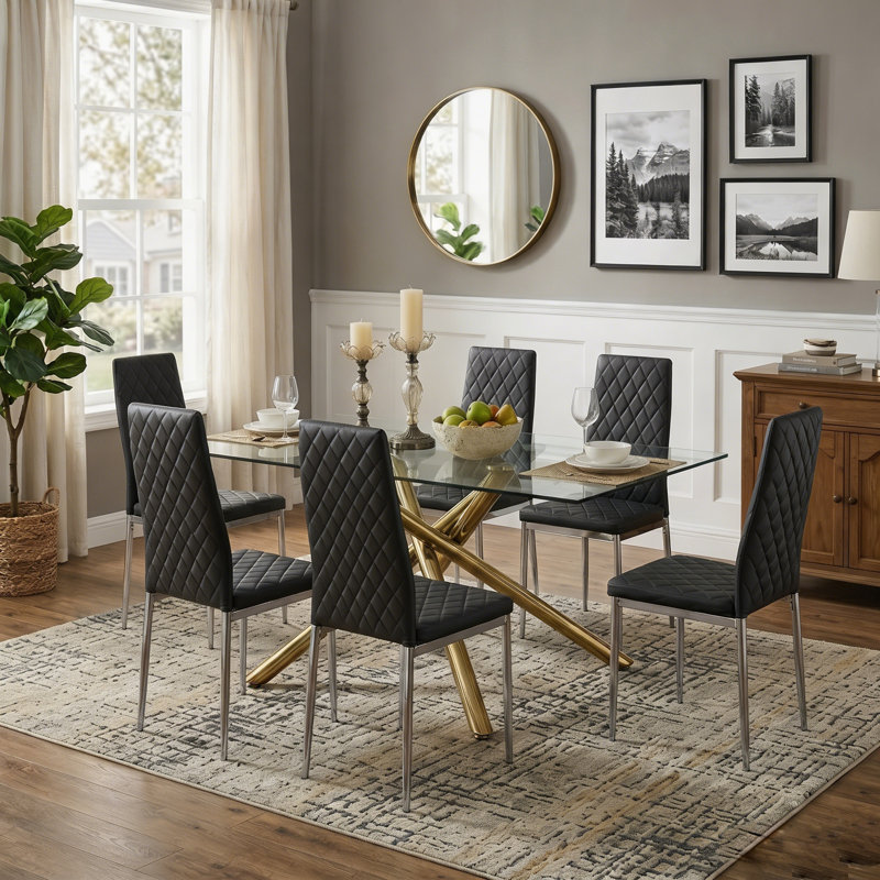  Kinli Modern 15" Wide Top Leather Modern Dining And Conference Chair（Set of 6）, Black