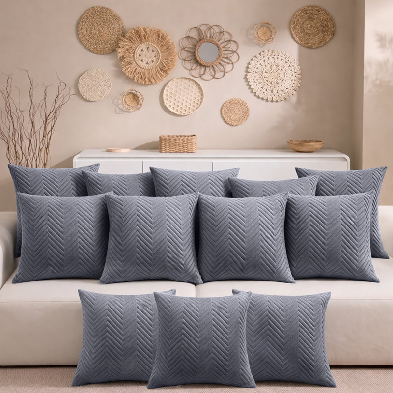 Aspire Homeware Embossed Square Velvet Cushion Cover, Pack of 12, Grey