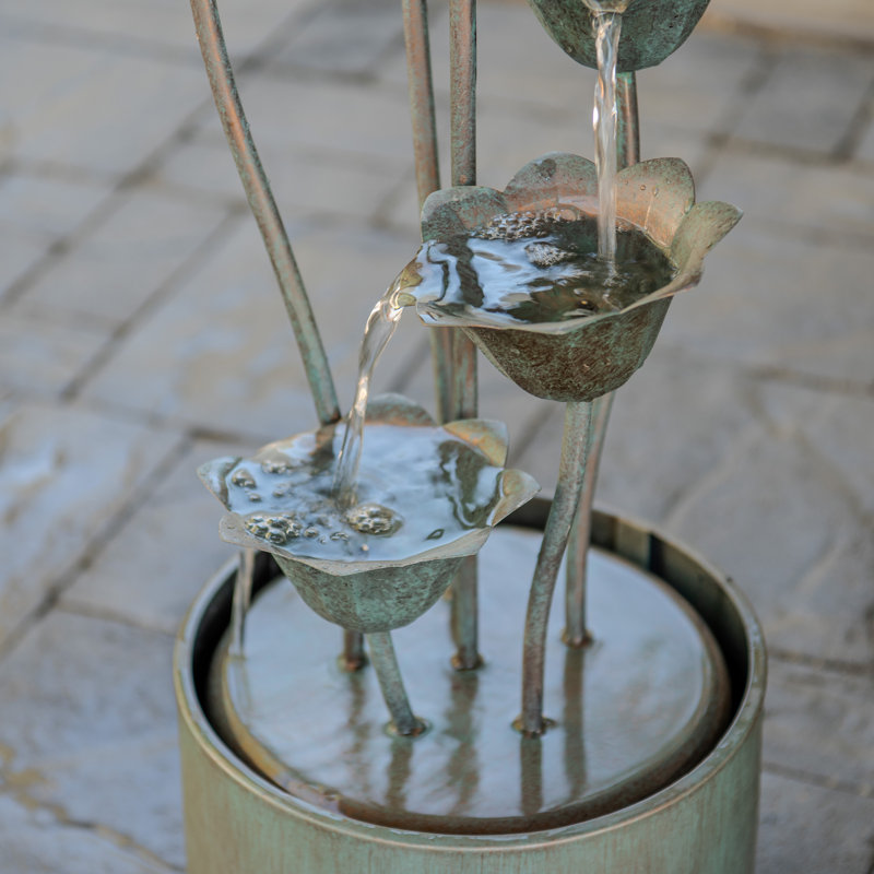 Lark Manor™ 35" Tall Metal Sculptural Multi-Tier Flower Water Fountain, Silver