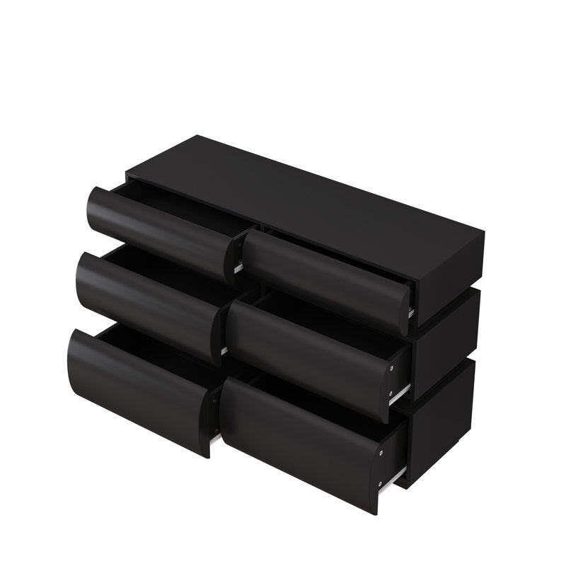 Commode 6 tiroirs pour chambre à coucher, commode noire sans poignée, commode moderne 6 tiroirs avec rangement large (Même SKU: W757P235728)