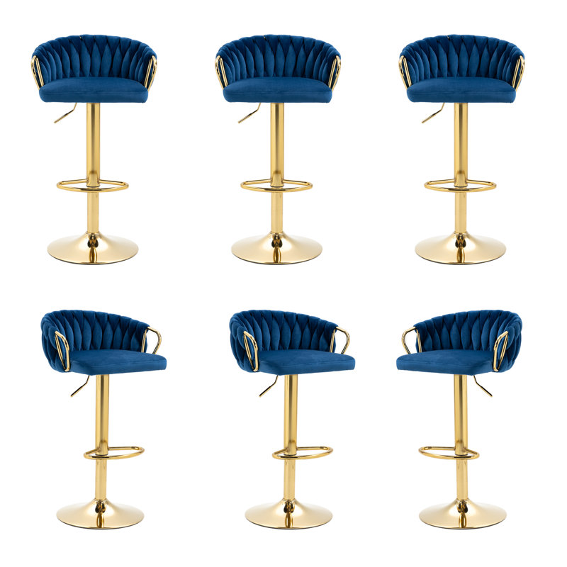 Swivel Yes Upholstered Velvet Bar Stool, Navy Blue