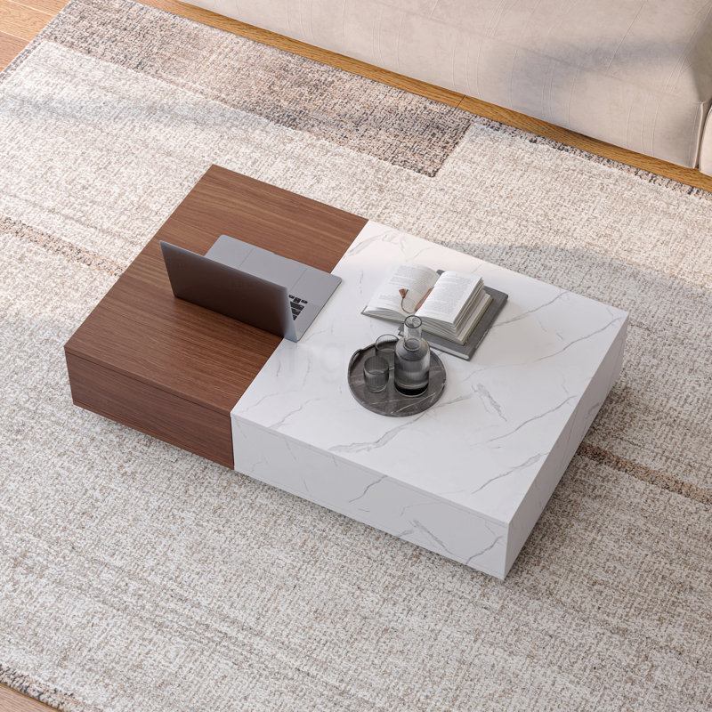 Modern Style Walnut Coffee Table With Two Storage Spaces