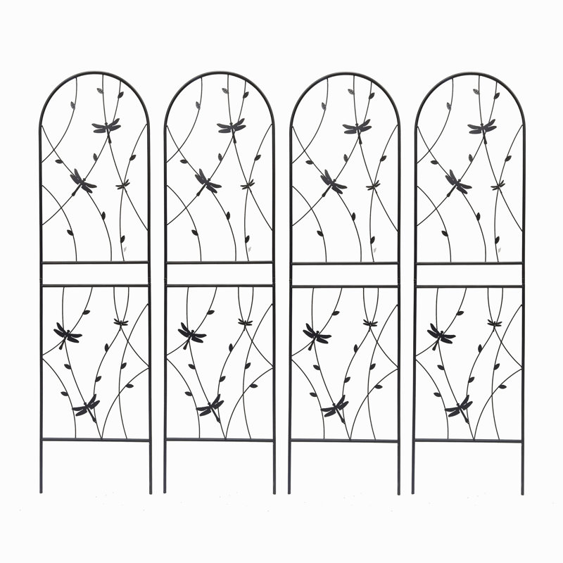 Ensemble de 4 treillis de jardin en métal 71 po x 19,7 po antirouille pour plantes grimpantes déco libellule