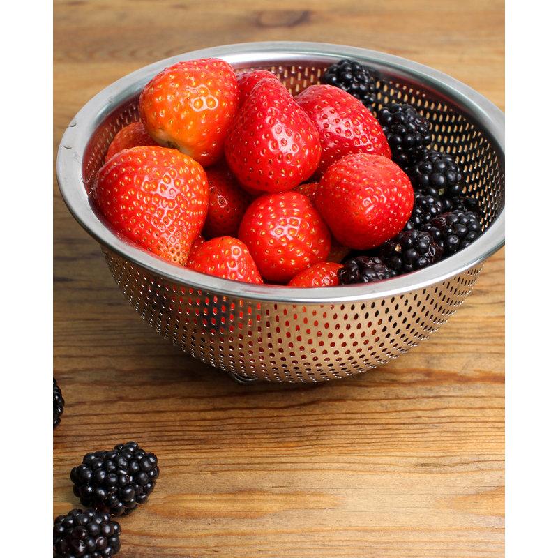 Precision Pierced Stainless Steel Berry Colander with Footed Base