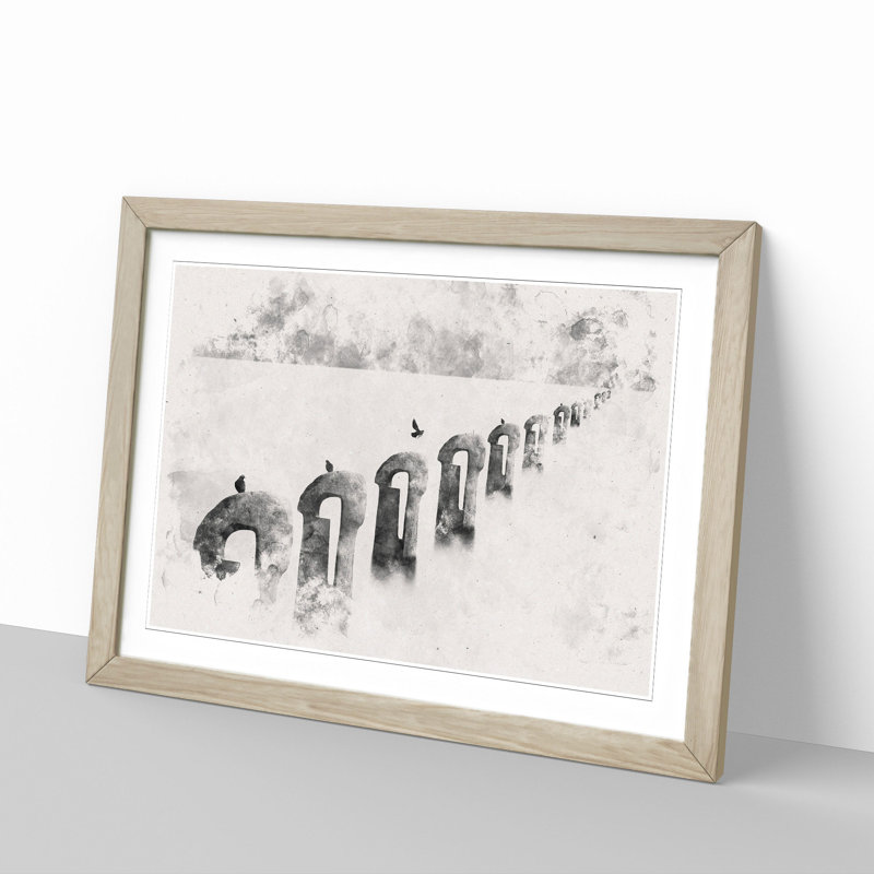 Perched Pigeons - Picture Frame Painting Print, 24cm H x 33cm W x 2cm D, Oak Framed