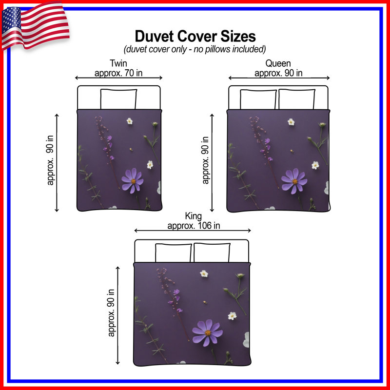 Purple White Flowers Duvet Covers, Twin