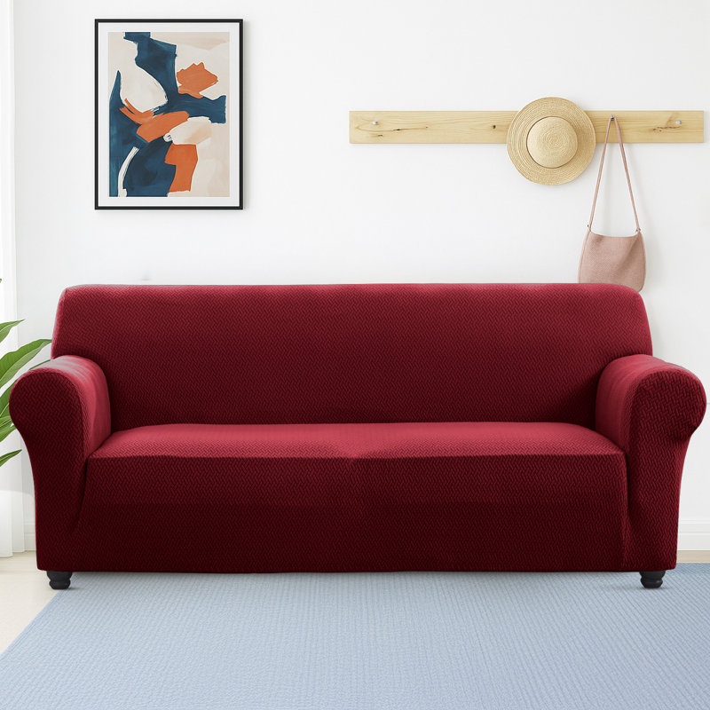 Jacquard Pattern Stretchable Spandex Sofa Slipcover - Stylish Sofa Protector, Burgundy, 179cm H x 280cm W - (3 Seater)
