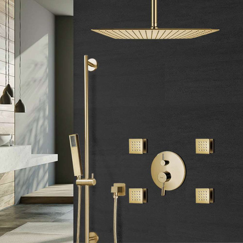 Bravat Brushed Gold Concealed Thermostatic Shower Mixer with 3 Way Diverter
