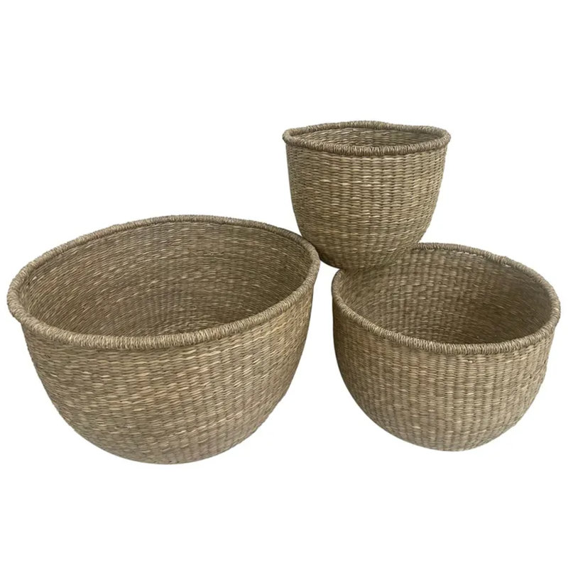 Natural Handwoven Round Gathering Baskets - Set of 3