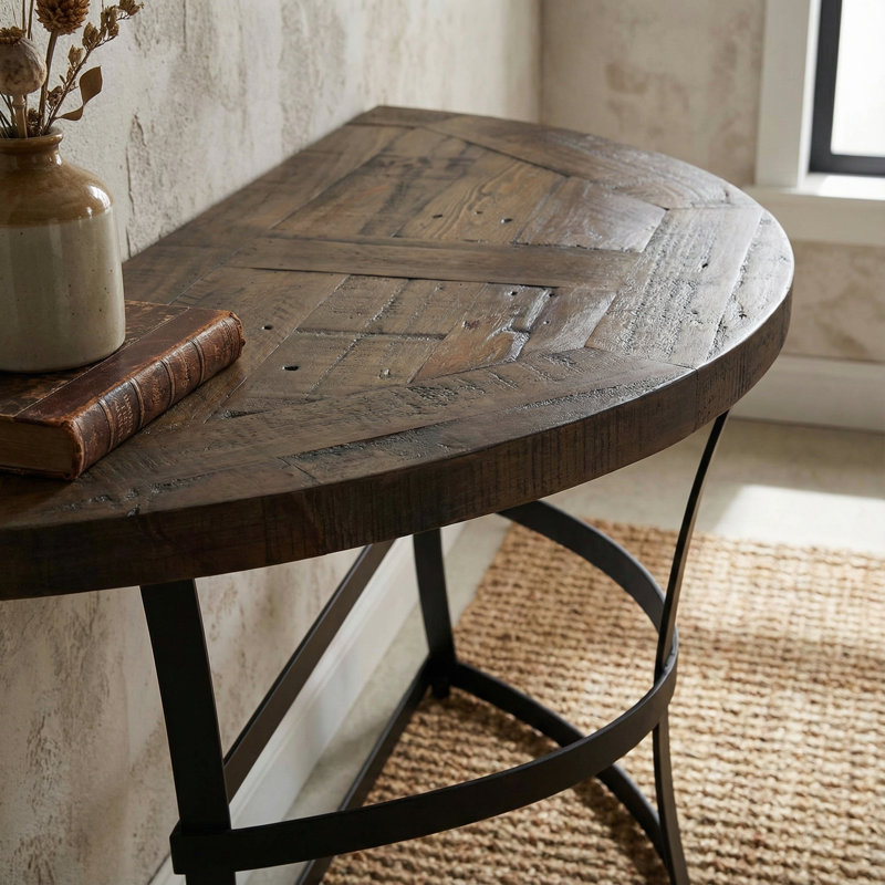 Pantzer Console Table, Solid Reclaimed Wood and Black Metal