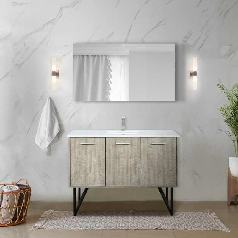 Meuble-lavabo rustique en acacia 48 po X P 20 po D, avec plateau en quartz blanc