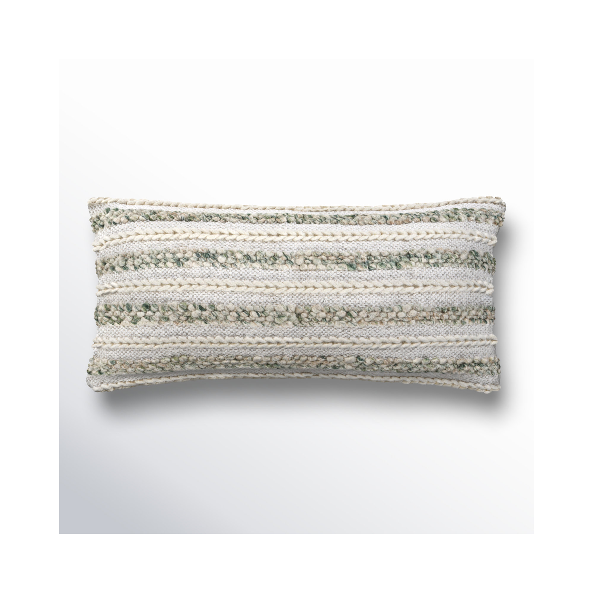 Lottie Striped Cotton Lumbar Pillow Cover, Cream/Emerald, Down Blend