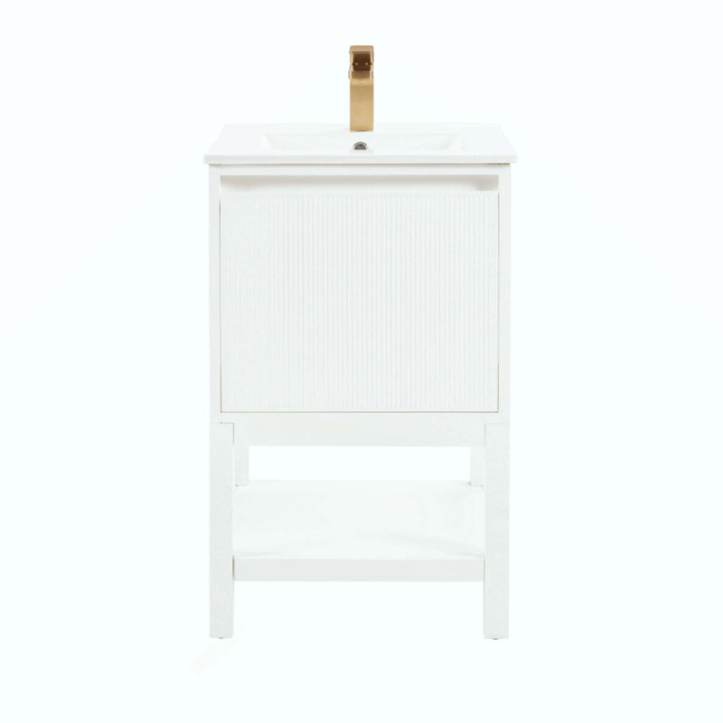 Meuble-lavabo en bois massif pré-assemblé avec tablette réglable, compact et élégant pour les petits espaces, Blanc