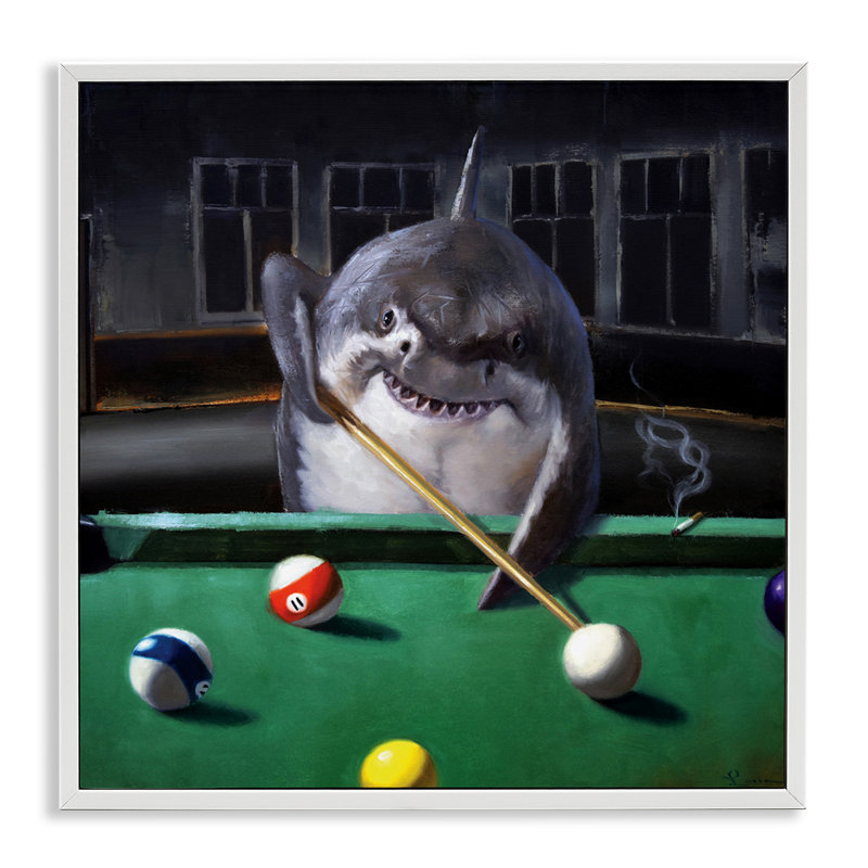 «Pool Shark» par Lucia Heffernan, Giclée encadrée blanc bord de mer, H 17 po x l 17 po