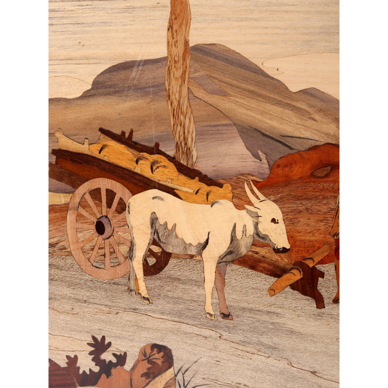 Panneau mural en bois sculpté à la main scène de village indien | Décoration murale artisanale rustique 30 pouces