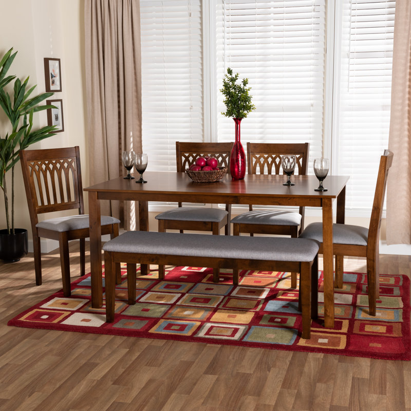 Ensemble repas pour 6 personnes Leesville, gris, Noyer brun