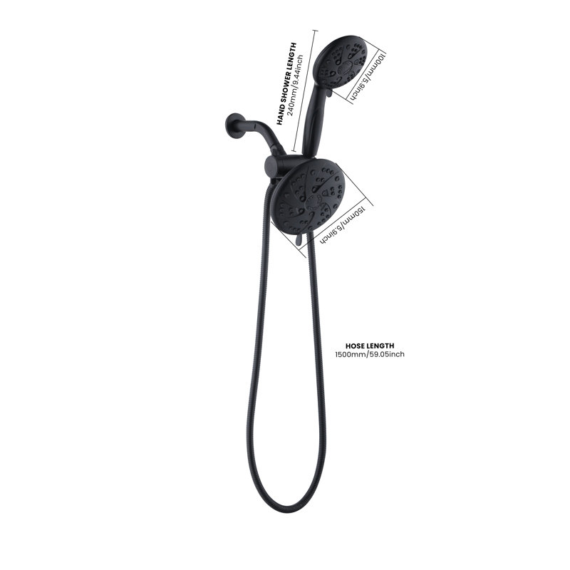 6-Spray Dual Shower Head & Handheld Combo, Adjustable, Water-Saving 1.8 GPM, Leak-Resistant, Wall-Mounted, Matte Black