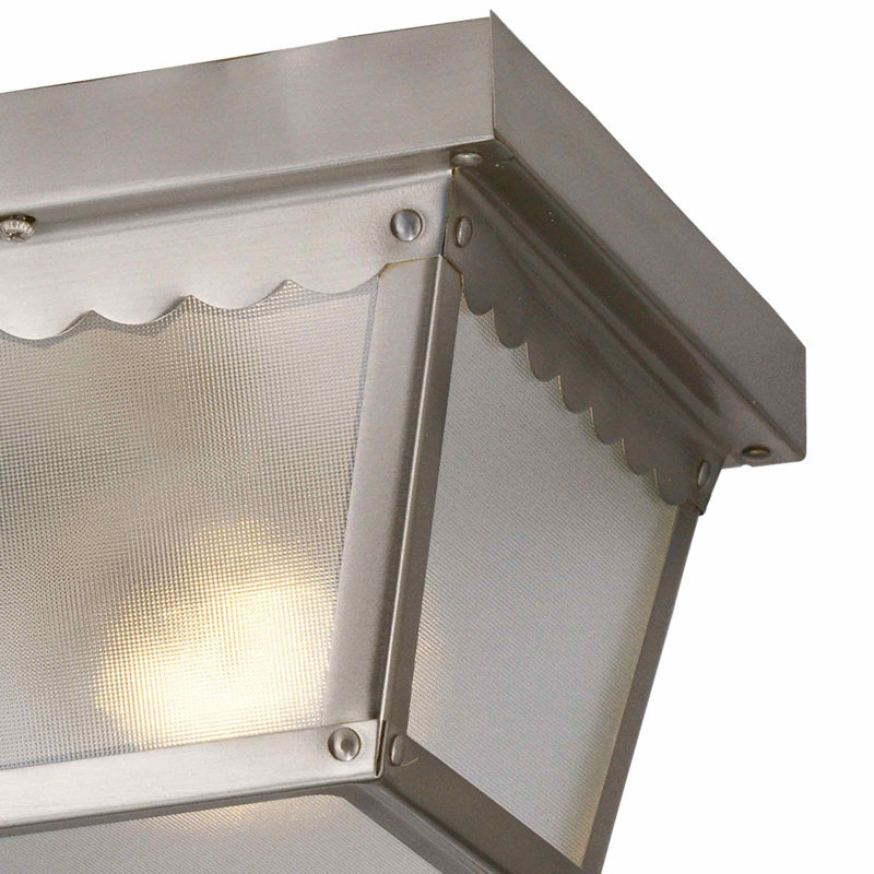 1-Light 7.5"W Outdoor Brushed Nickel Squared Ceiling Flush Mount with Clear Textured Glass, Brushed Nickel