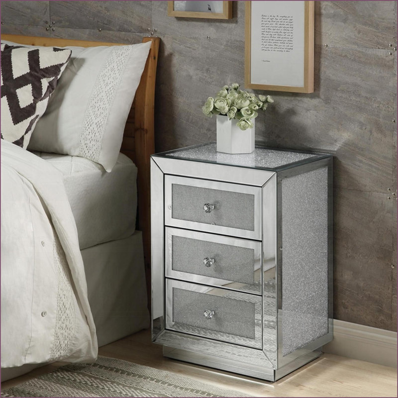 Table de chevet à miroir avec trois tiroirs Glam - Table d'appoint de chambre à coucher moderne