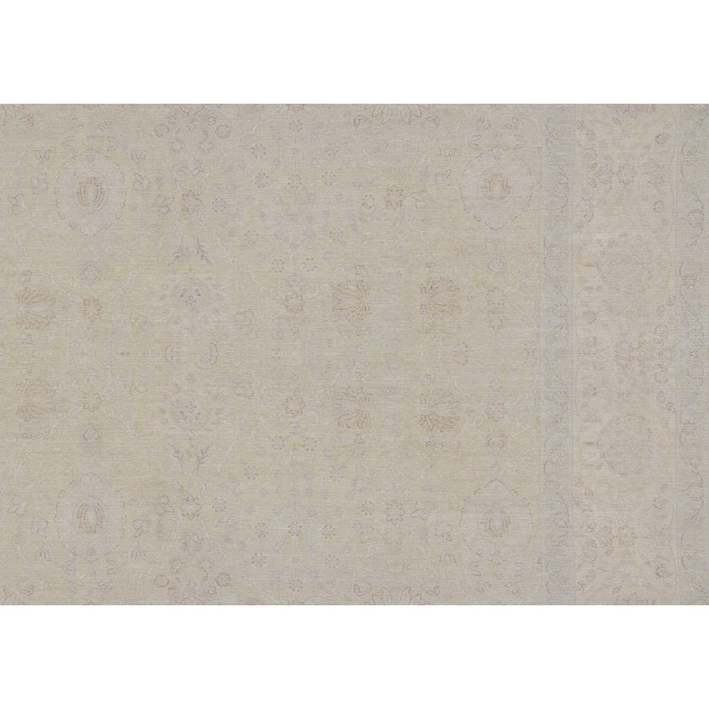 Hand-Knotted High-Quality Green and Cream Area Rug