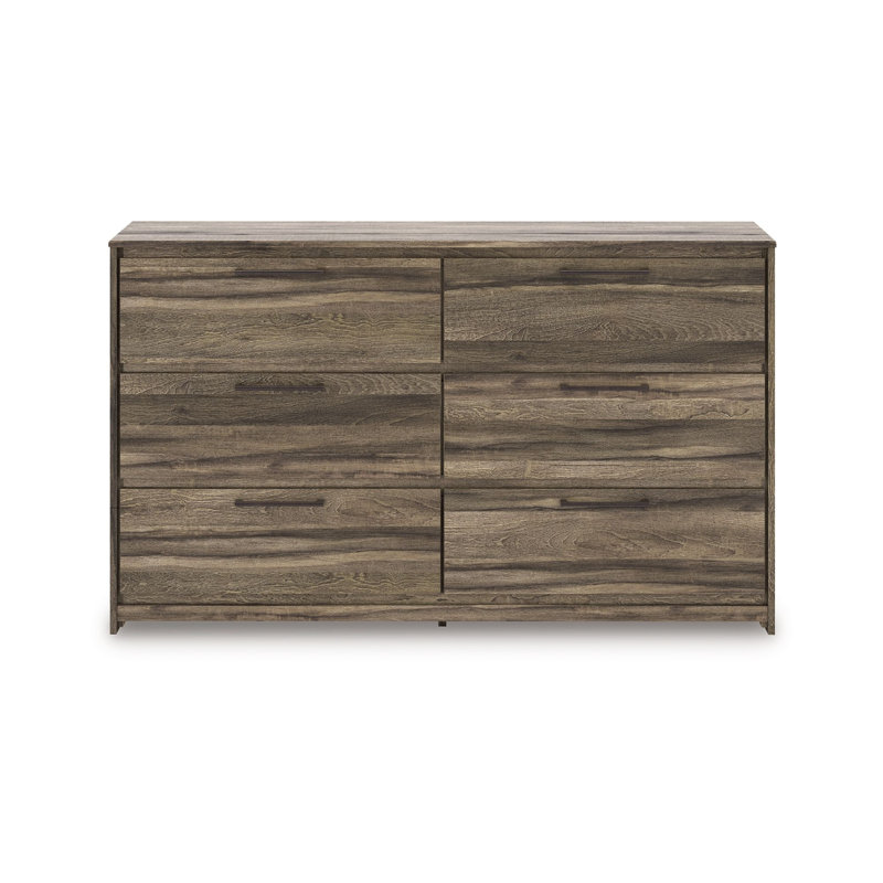 Grande commode Eli, 6 tiroirs, poignées en métal gris antique, brun patiné