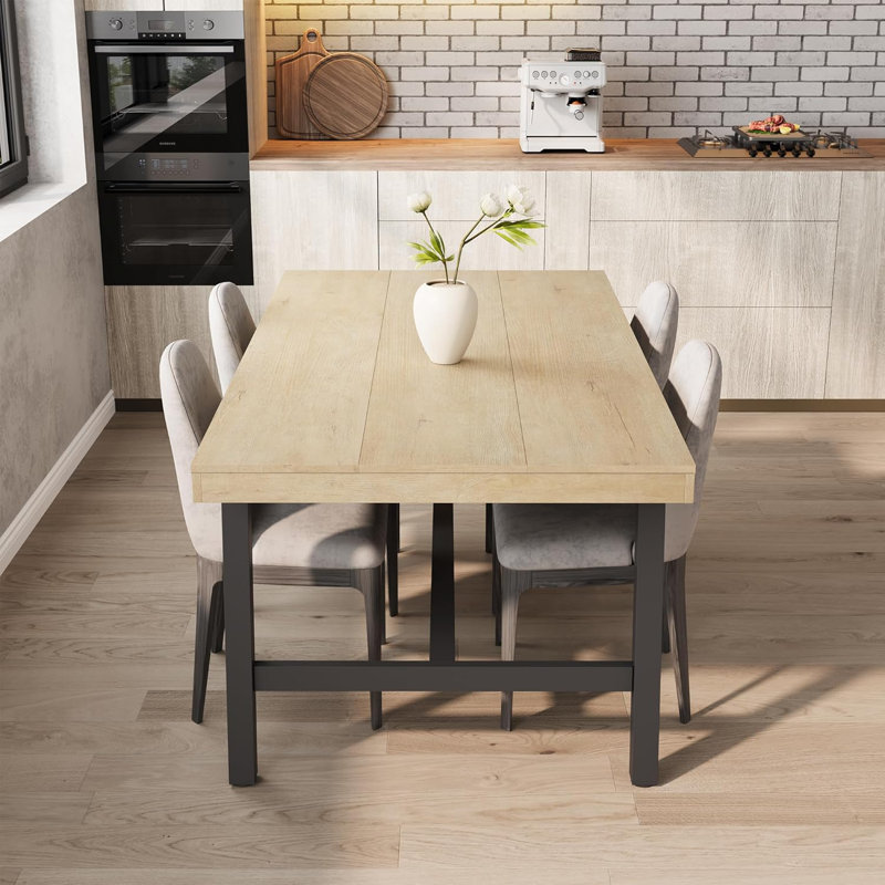 Industrial Wood Dining Table for 6–8, 70.87" Long Rectangular Table with Metal Frame, Natural Finish – Ideal for Kitchen or Dining Room