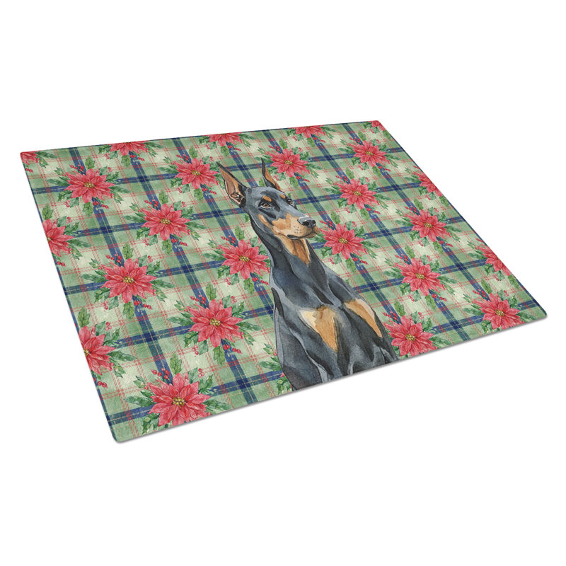 Planche à découper en verre Doberman Pinscher Christmas PoinsettIas
