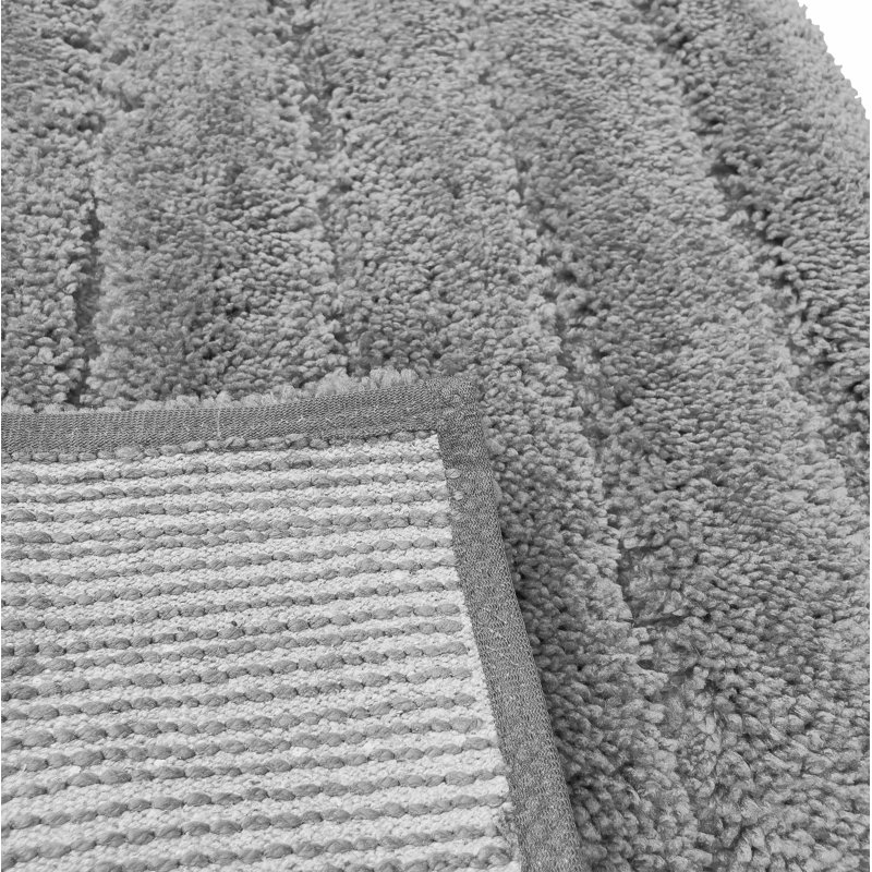 2 Piece Bath Mat Set - Ivory Solid Striped Bathroom Mat Soft Plush Thick, Argent
