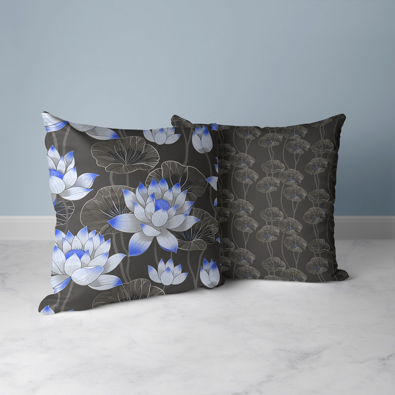 Lotus Dreams  Square Throw Pillow, 20"H x 20"W, Blue/Brown