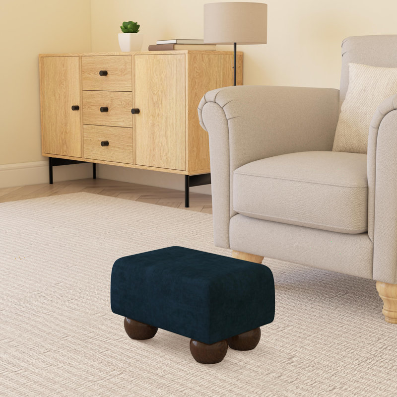 Manufactured Wood Accent Stool, Indigo Dark Blue, Mahogany Wood, Velvet